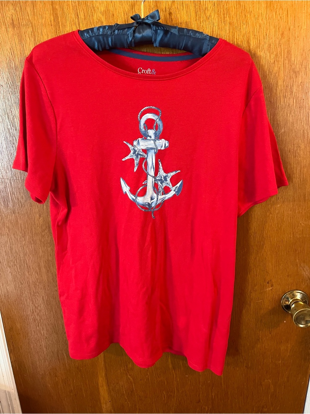 croft & barrow Red Tee with Metallic Silver Anchor